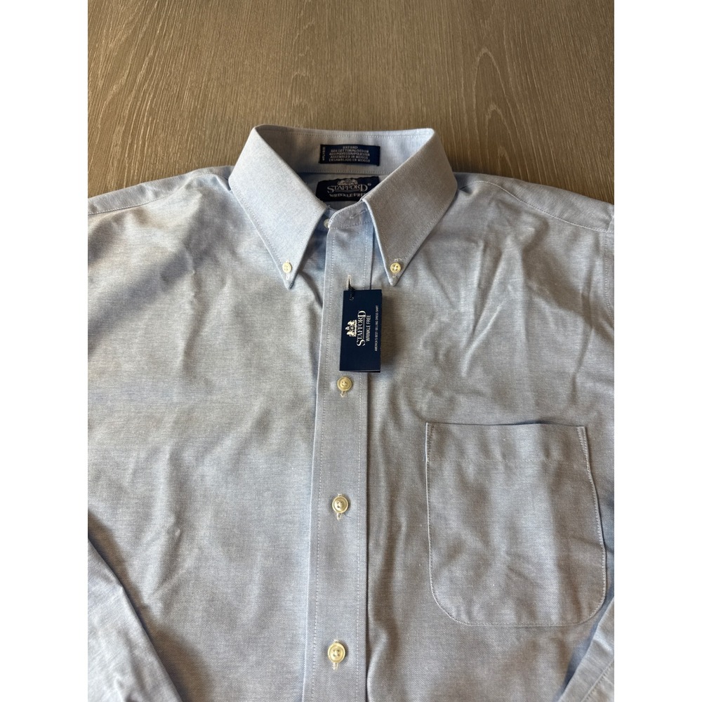 Stafford Mens Light Blue Oxford Dress Shirt Wrinkle Free Button Down 16 36